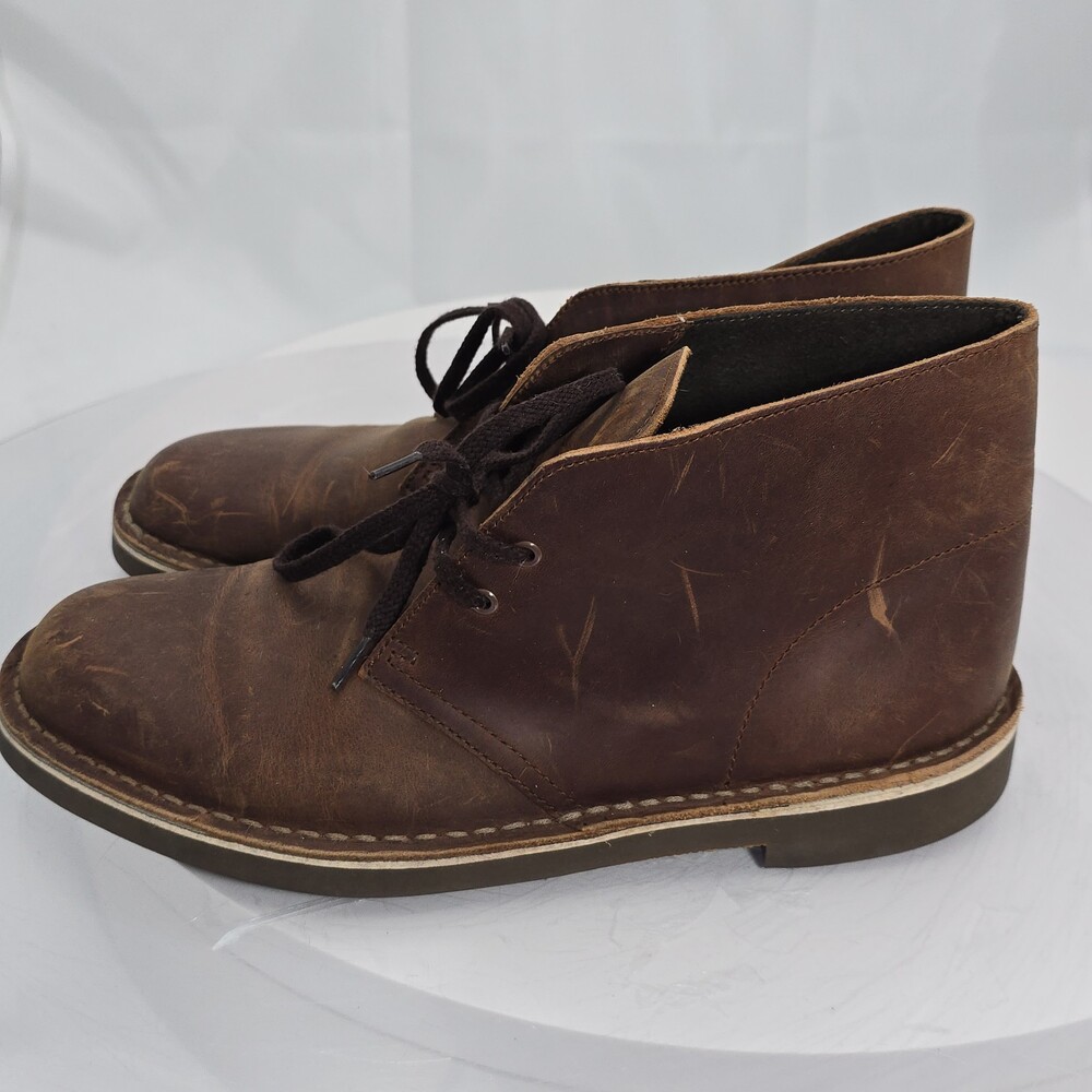 Clarks Bushacre 2 Men 8.5 M Chukka Boots Brown Lace Up Ankle Contrast Stitching